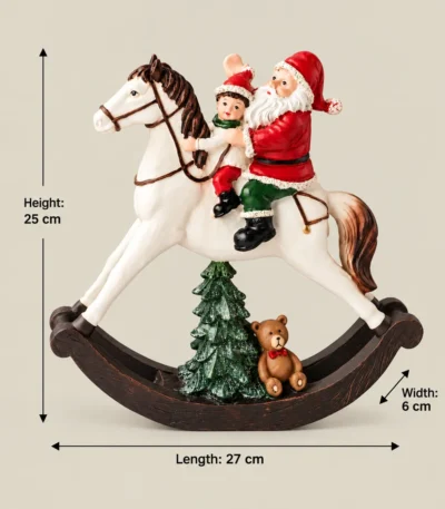 Resin Santa Claus with Child on Rocking Horse Christmas Decorative Figurine - Image 4