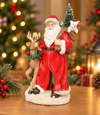 Christmas Santa Claus with Reindeer and Gift Sack Decorative Figurine - Image 2