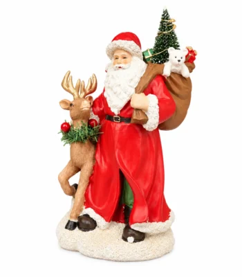 Christmas Santa Claus with Reindeer and Gift Sack Decorative Figurine - Image 4