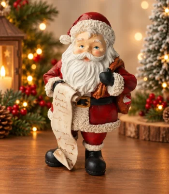 Traditional Santa Claus with Christmas Wish List Scroll Figurine - Image 2