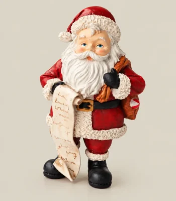 Traditional Santa Claus with Christmas Wish List Scroll Figurine