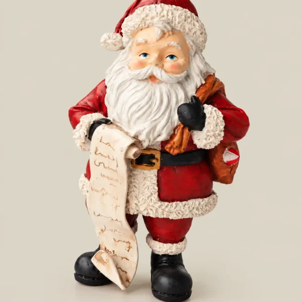 Traditional Santa Claus with Christmas Wish List Scroll Figurine
