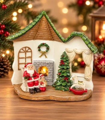 Christmas Village Cottage Miniature Figurine with Santa and Fireplace - Image 2