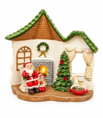 Christmas Village Cottage Miniature Figurine with Santa and Fireplace - Image 4