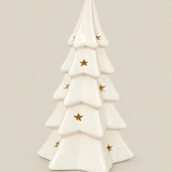 Elegant White Ceramic LED Christmas Tree with Star Cutouts