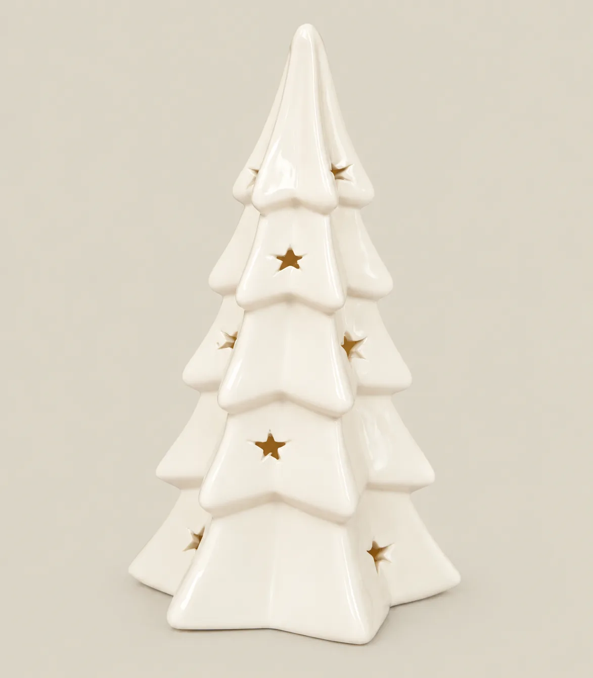 93 Elegant White Ceramic LED Christmas Tree with Star Cutouts - Image 1