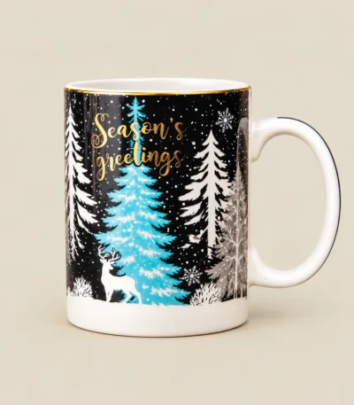 Season's Greetings Christmas Ceramic Mug – Reindeer & Snowflake Design - Image 5
