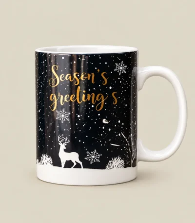 Season's Greetings Christmas Ceramic Mug – Reindeer & Snowflake Design - Image 4