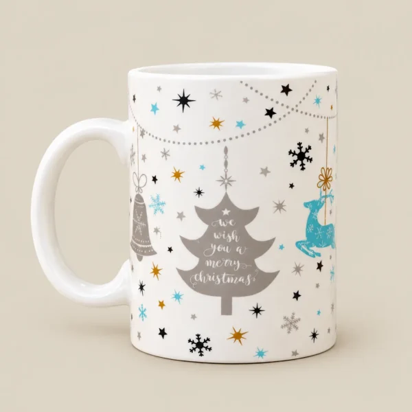 Elegant Snowflake Printed Ceramic Christmas Coffee Mug – Multicolour Festive Design
