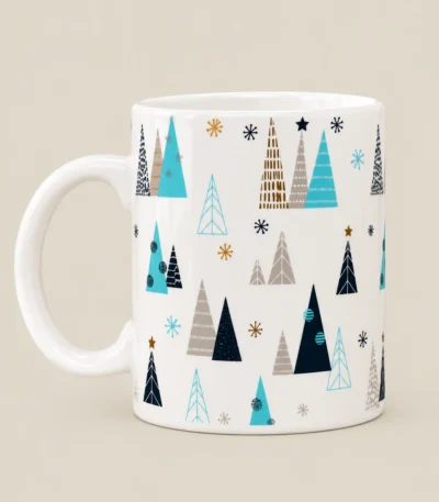 Elegant Snowflake Printed Ceramic Christmas Coffee Mug – Multicolour Festive Design - Image 2