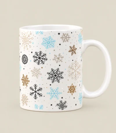 Elegant Snowflake Printed Ceramic Christmas Coffee Mug – Multicolour Festive Design - Image 3