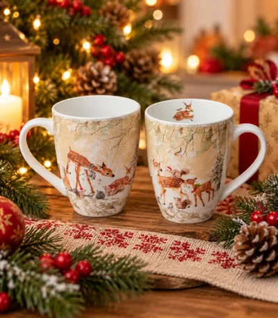 Christmas Woodland Deer Ceramic Mug Gift Set with Matching Decorative Gift Box – Set of 2 - Image 4