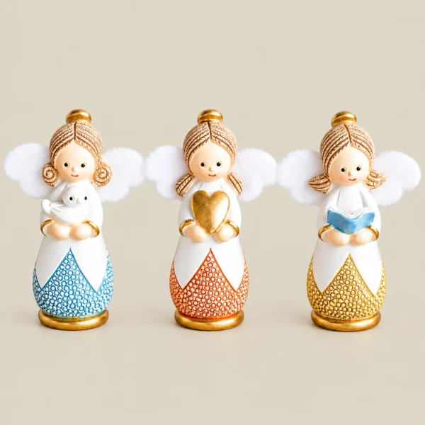 Colourful Mini Angel Figurines with Inspirational Symbols –  Per Set
