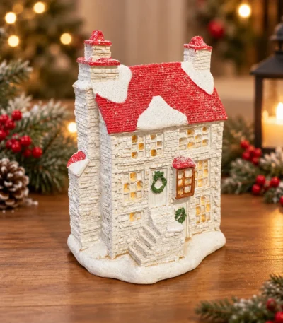 Battery-Operated LED Illuminated Snowy Christmas Cottage House Décor - Image 2