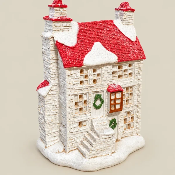 Battery-Operated LED Illuminated Snowy Christmas Cottage House Décor