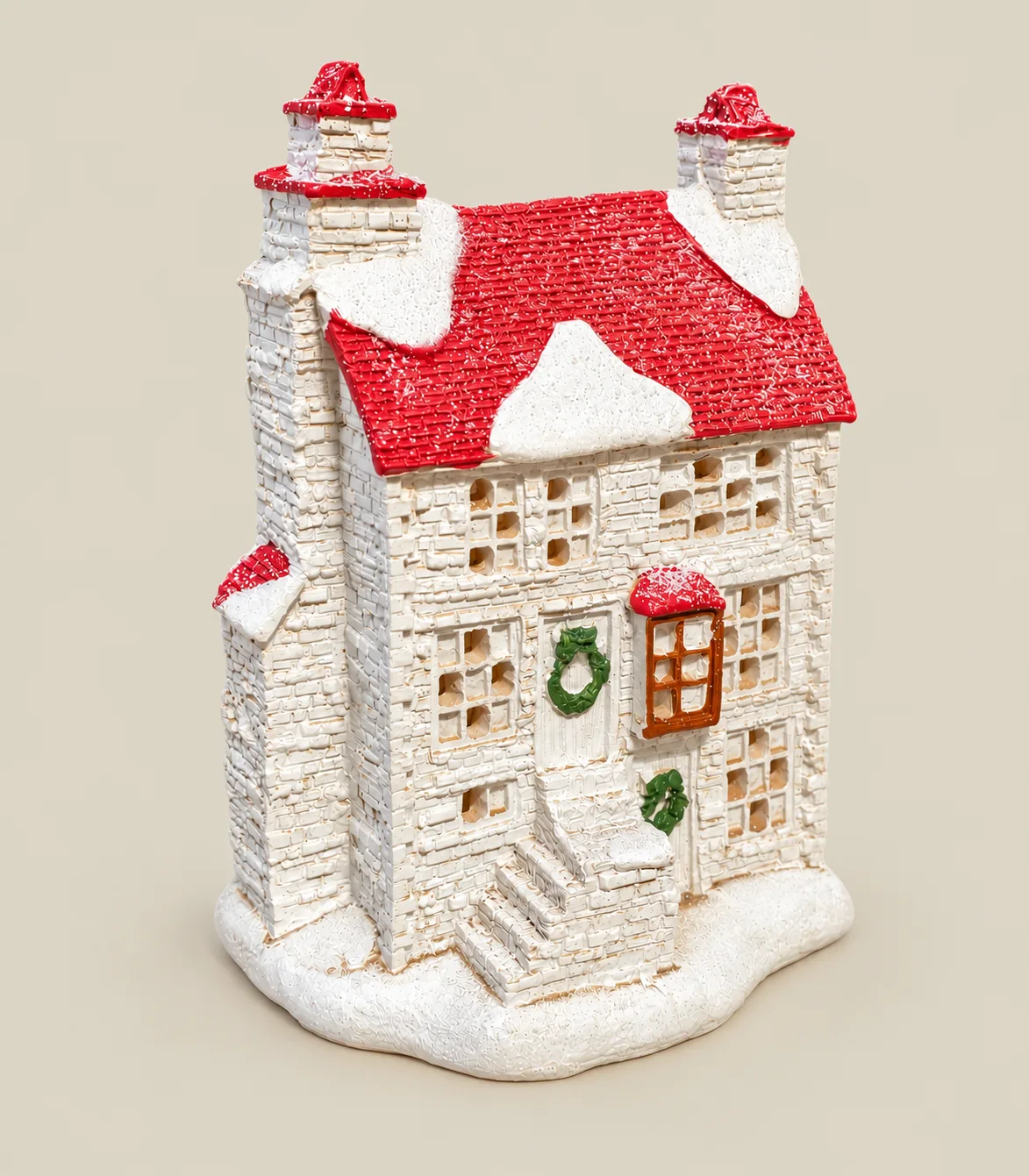 q40 Battery-Operated LED Illuminated Snowy Christmas Cottage House Décor - Image 1
