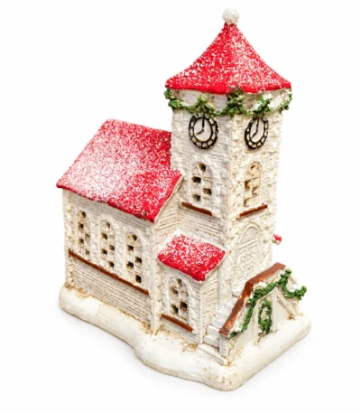 Battery-Operated LED Light-Up Christmas Church with Clock Tower – Snowy Village Decoration - Image 4
