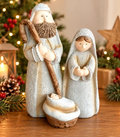 Vintage Elegance Holy Family Nativity Resin Figurine – Christmas Décor - Image 2