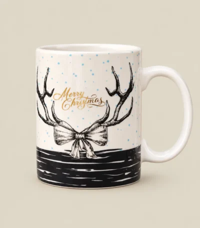 Season's Greetings Christmas Ceramic Mug – Reindeer & Snowflake Design - Image 3
