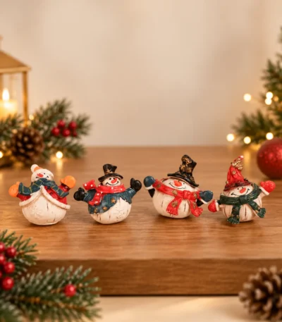 Mini Resin Christmas Snowman Figurines – Set of 4 | Festive Tabletop Decorations - Image 2