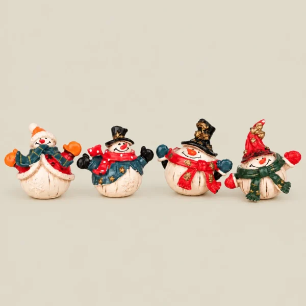Mini Resin Christmas Snowman Figurines – Set of 4 | Festive Tabletop Decorations