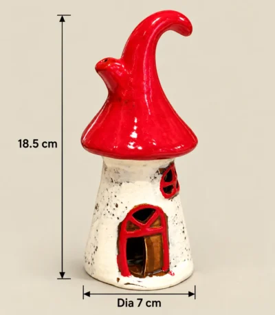 Whimsical Red Roof Ceramic Mushroom House Tealight Candle Holder – Christmas Décor - Image 4