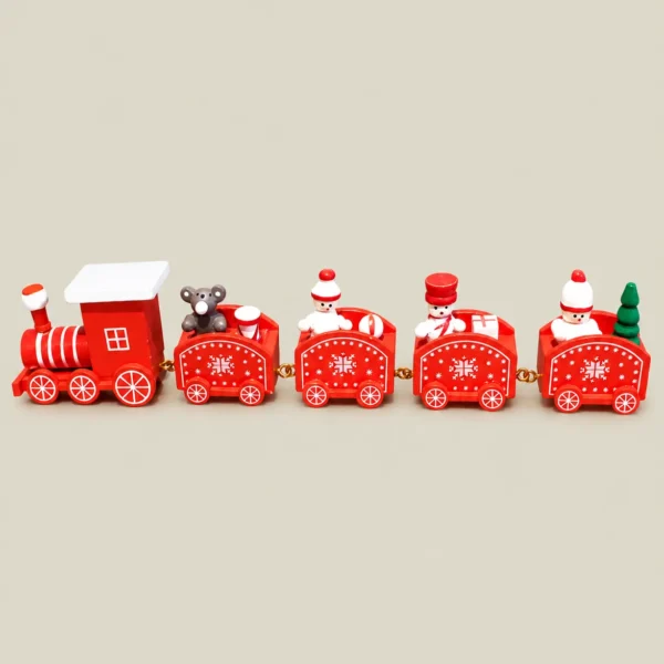 Festive Wooden Christmas Train with Snowman & Teddy Bear Figurines – 5-Piece Decorative Train Set