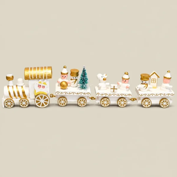 Festive Wooden Christmas Train with Snowman & Teddy Bear Figurines – 4-Piece Decorative Train Set