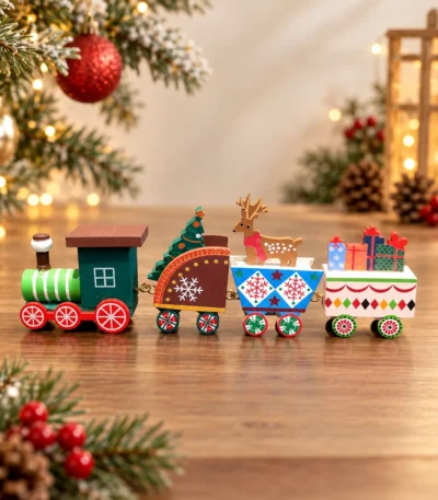 Gingerbread-Inspired Wooden Christmas Train Décor – Set of 4 Carriages - Image 2