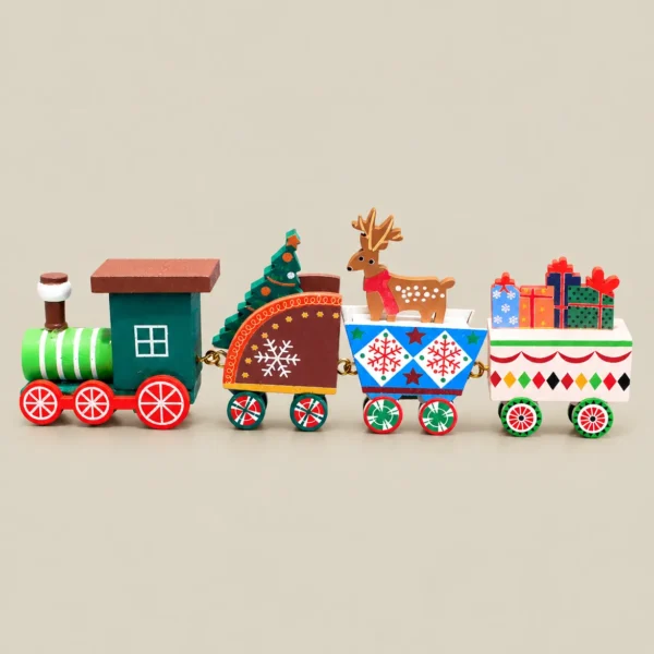 Gingerbread-Inspired Wooden Christmas Train Décor – Set of 4 Carriages