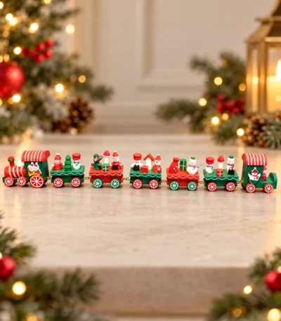 Festive Christmas Wooden Train with Santa, Snowman & Gift Figurines – 7-Piece Decorative Set - Image 2