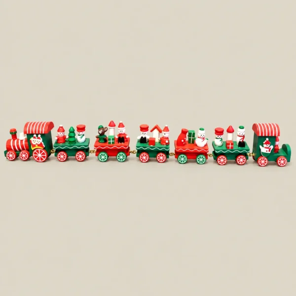 Festive Christmas Wooden Train with Santa, Snowman & Gift Figurines – 7-Piece Decorative Set