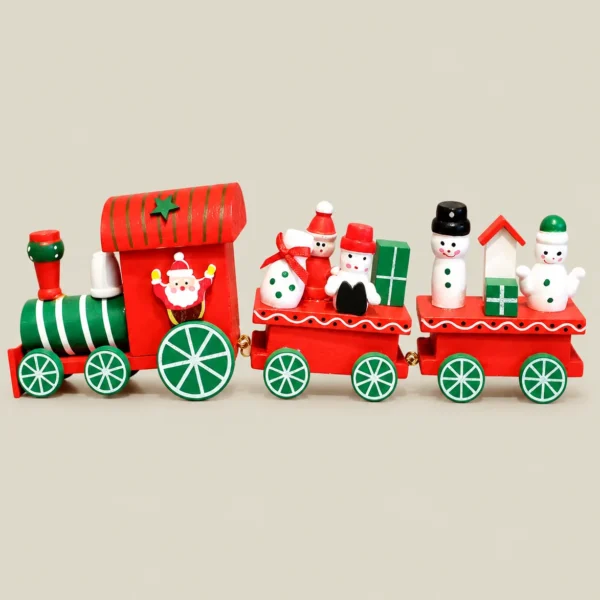 Decorative Wooden Christmas Train with Santa, Snowmen & Gift Carriages – 3-Piece Connected Set